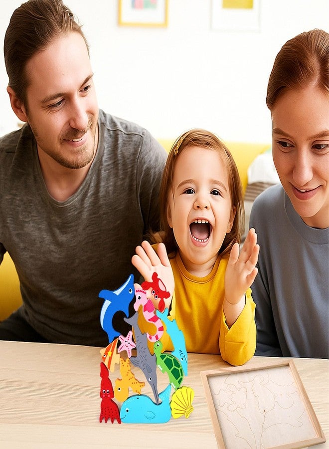 لوفس تاون أحجيات تركيب حيوانات البحر الخشبية من لوفز تاون، ألعاب تركيب مونتيسوري سميكة للأطفال، ألعاب تعليمية لمرحلة ما قبل المدرسة، هدايا عيد ميلاد للأطفال الصغار، 12 قطعة - Image 3